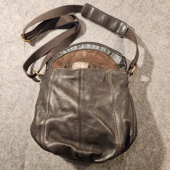 The Sak Dark Brown Leather Crossbody Bag Adjustable Strap Textured Leather - Picture 1 of 8